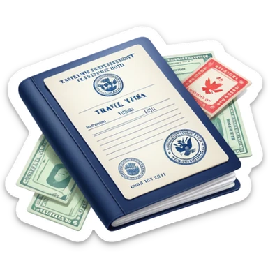 Travel visa document with stamps and passport sticker