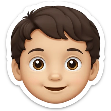 close-up of round smiling toddler boy face only with big eyes, medium skin tone, dark wavy hair, no neck visible, just the face sticker