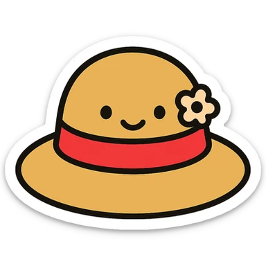 cute cartoon Sophie hat icon inspired by Howl's Moving Castle, rounded shapes, friendly appearance, red ribbon, modern icon style sticker