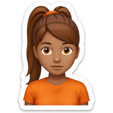 brown haird medium tone skin girl with ponytail and orange shirt sticker