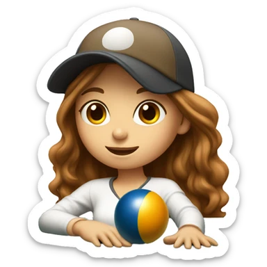 Girl with long brown hair and baseball cap playing pool sticker