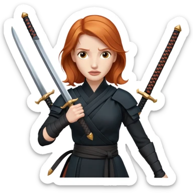 Jessica Chastain, in a ninja position with big swords sticker