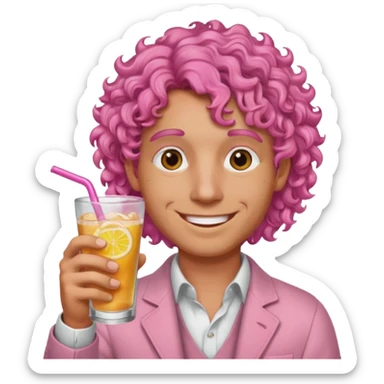 pink curly haired drink holder man  sticker