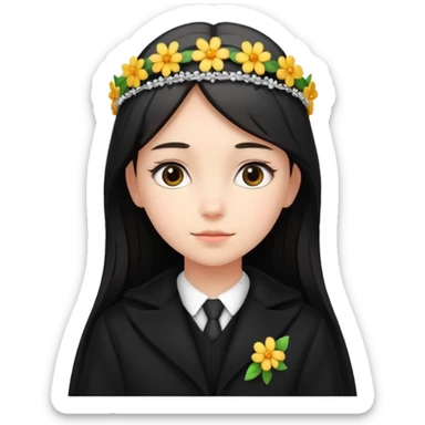 cute law student girl in black coat flower tiara sticker