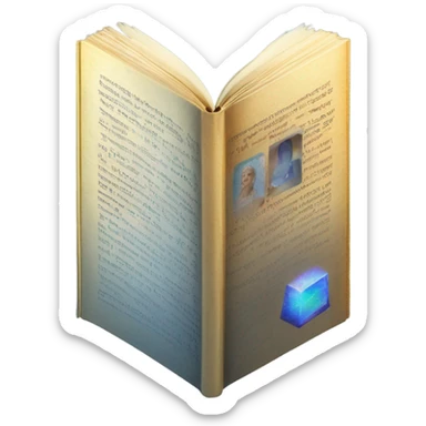 A book (El Progreso newspaper) morphing into a holographic screen, symbolizing historical knowledge evolving into futuristic AI-driven innovation. sticker