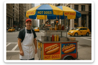 hotdog seller in New York with cart sticker