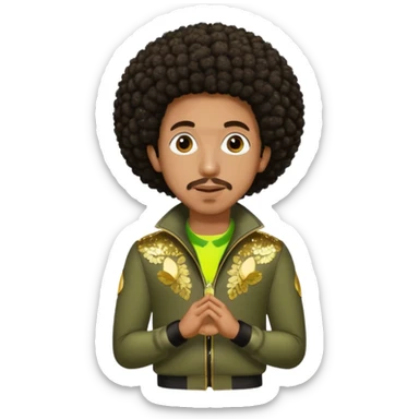 Ludacris with dark brown afro hair, olive sequin outfit sticker