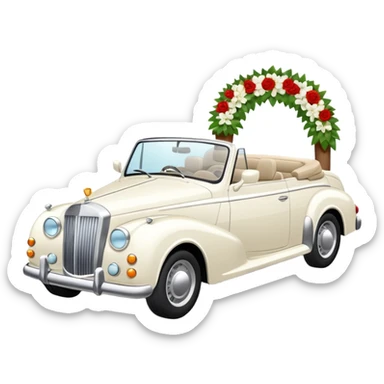 Luxury convertible car with wedding decorations, in profile sticker