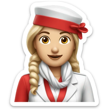 Emirates Airlines Flight Attendant with "Red Cabin Crew Hat" and little bit long white scarf. sticker