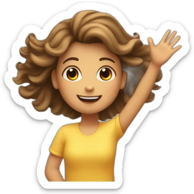 Girl with waving hair holding a star in hands while flying sticker