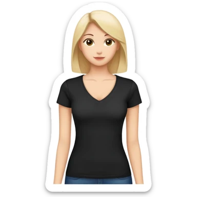 black women's V-neck t-shirt, fitted feminine cut, only the garment, no human form, simple clothing item on white background sticker