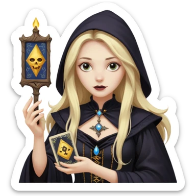 dark witch girl with long blonde hair and Tarot cards sticker