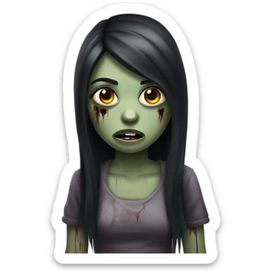 girl zombie with black long hair with teeth and serious face  sticker