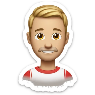 Man, male, young from about 30 to 40 years old, with red and white t-shirt has vertical sticks and a red piluso sticker