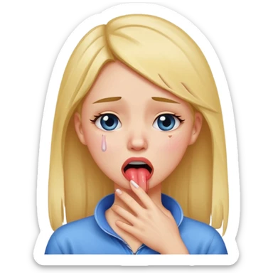 a girl holding her neck sticking her tongue out with tears sticker