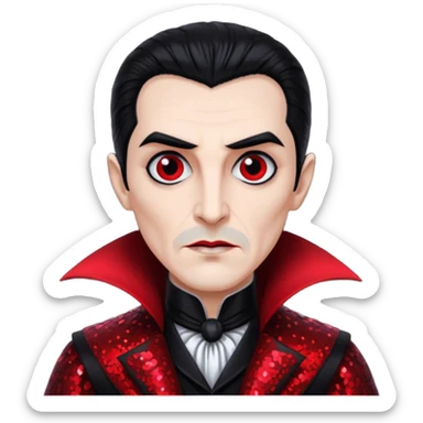 Count Dracula from Universal Monsters with jet black hair, black and red sequin outfit  sticker