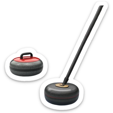 An icon showing a close-up of a curling stone sliding across the ice with a broom beside it. The scene is set in a brightly lit stadium, with detailed spectator stands in the background. Transparent background highlights the focus, skill, and atmosphere of the curling sport. sticker