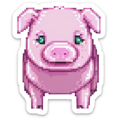Minecraft pig, full body, pink blocky animal with square head sticker