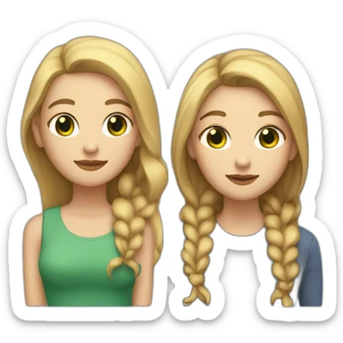 lesbian couple (1st white girl with green eyes and light brown long hair with a fish face , 2nd white girl with dark blue hairs  ponytail) sticker