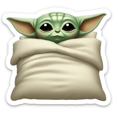 baby yoda lies in bed with eyes closed sticker