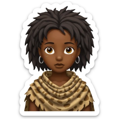 ancient black girl, tattered animal cloth sticker