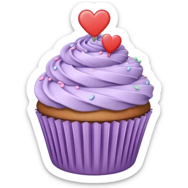 cupcake with pastel lavender frosting and a heart-shaped sprinkle sticker