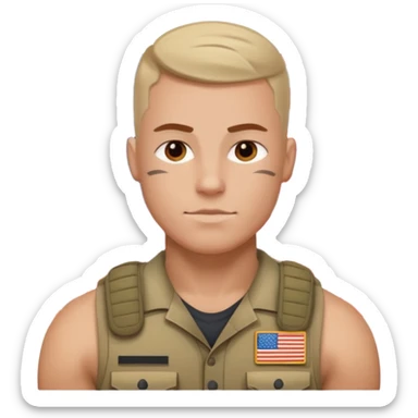 generate white powerful american soldier with small usa flag on shoulder sticker