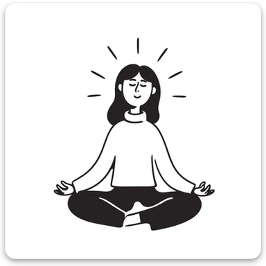 A person in a peaceful meditation pose with small waves of calmness radiating outward, representing mindfulness and stress relief. Simple hand-drawn doodle style. sticker