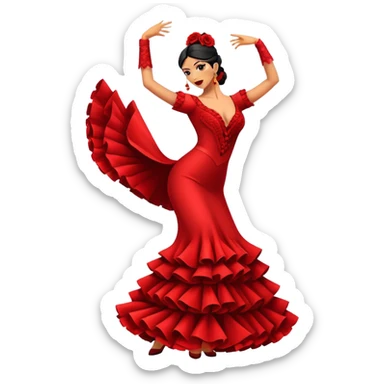 Cinematic Realistic Flamenco Dance Emoji, depicted as a passionate expressive flamenco performance with dramatic costumes and dynamic fiery movements, rendered with vibrant textures and bold energetic lighting that captures its intense rhythm. sticker