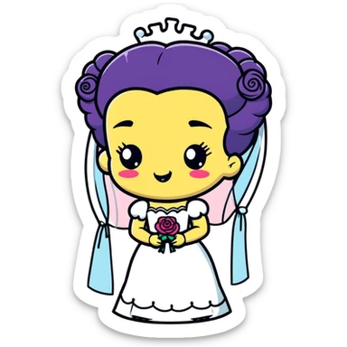kawaii Bride of Frankenstein with rosy cheeks and adorable stitches sticker