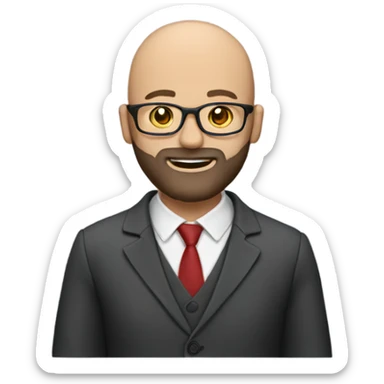 make a man with a beard, bald head, looking like an english teacher without glasses with a laptop sticker