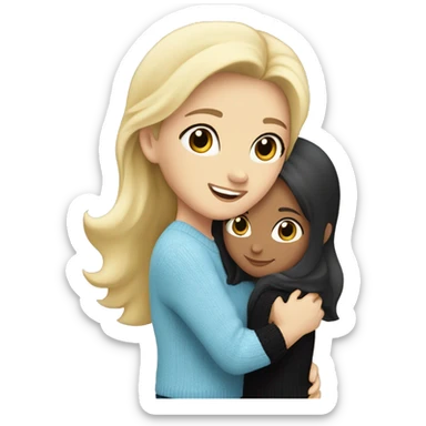 Blonde caucasian girl wearing light blue sweater ,hugging, black-haired Caucasian girl wearing black sweater sticker