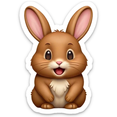 Cinematic Cute Yawning Brown Rabbit Portrait Emoji, Head tilted slightly with a dramatic, wide-open yawn, showcasing a smooth, rich brown fur with floppy ears, round brown eyes barely open in drowsy contentment, Simplified yet irresistibly adorable features, highly detailed, glowing with a soft, cozy glow, high shine, relaxed yet expressive, stylized with a touch of whimsy, bright and endearing, soft glowing outline, capturing the essence of a sleepy yet affectionate bunny, so drowsy it feels like it could stretch out of the screen and curl up for a nap! sticker
