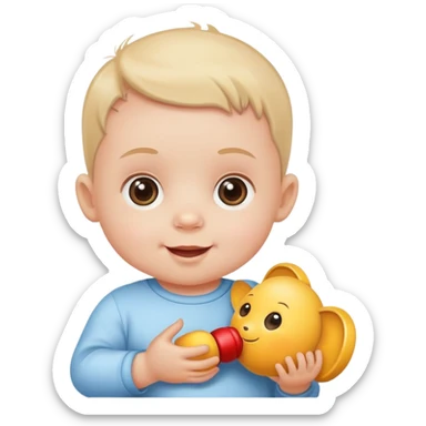 friendly and fun baby crawling with a toy nearby sticker