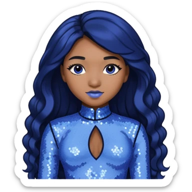 Normani from Fifth Harmony with long black hair, periwinkle sequin outfit sticker