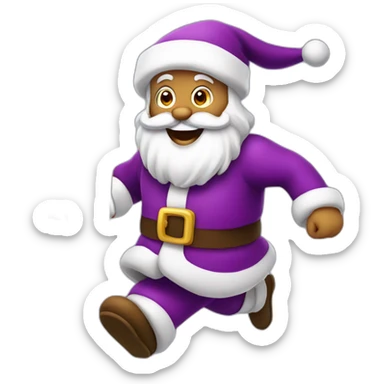 Santa Claus dressed in purple running to deliver presents sticker