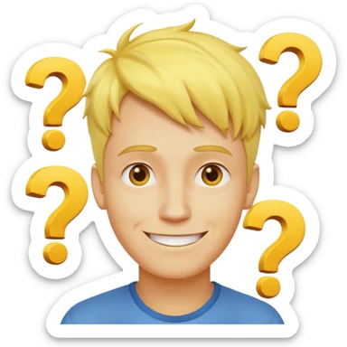 make his skin and hair yellow, he's smirking and looking in the left corner, add question marks abobe his head sticker