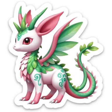Shiny Exotic Cute Adorable Majestic Ethereal Sparkly Flygon-Sylveon-Shaymin-Meganium-Hybrid-Creature with white pattern-markings sticker