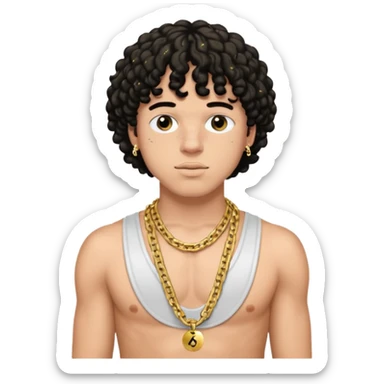 Jack Harlow with black sequin baggy pants, shirtless with necklace sticker