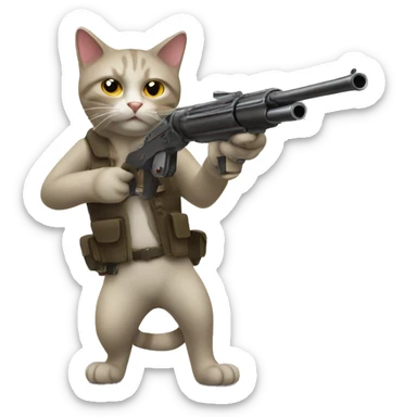 Cat shooting gun sticker