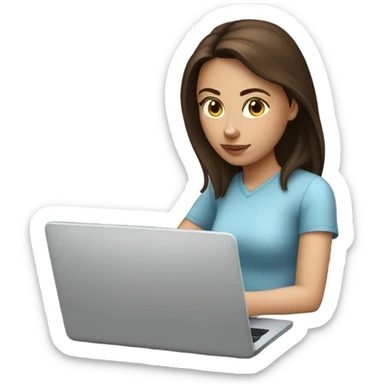 fair girl working on laptop designing website brunette sticker