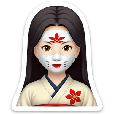 japaneses old culture woman with white mask sticker