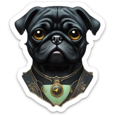 A cyberpunk black pug in Art Nouveau style during 1910 sticker