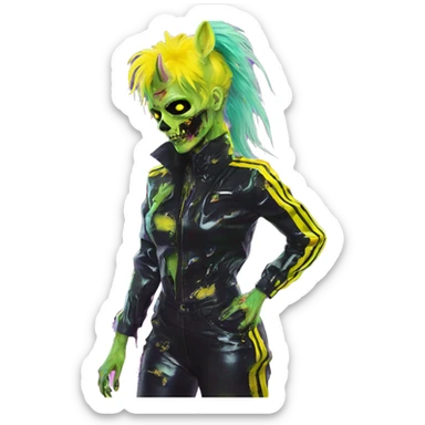 .Zombie_ Vaporwave black holographic oilslick zombie unicorn yellow caution tape sticker