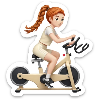 Ginger french braids riding stationary bike cream outfit sticker