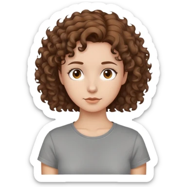 I am a girl with brown short till my neck curly hair and  grey t shirt sticker