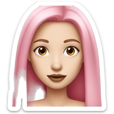 White skin? Woman, with long pink straight hair and brown eyes,pink lipstick sticker