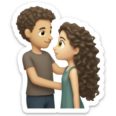 brunette shorter white girl kissing white curly hair taller boy sticker