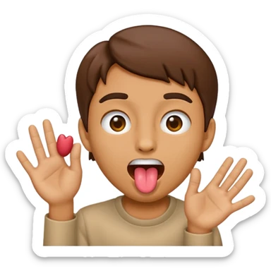 Make an emoji of a to hands scooping to the side of a face with a tounge sticking out sticker