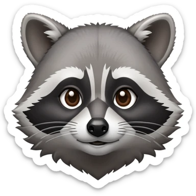 Cinematic-Noble-Raccoon-Portrait-Emoji – Poised and confident, with a sturdy build and a beautifully textured fur of silver-grey accented by dark black facial markings, deep-set, intelligent brown eyes, simplified yet sharp and sophisticated. sticker